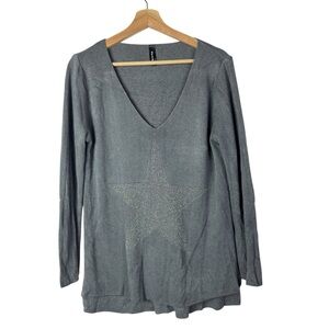 Venti6 Gray V-Neck Relaxed Star Pullover Sweater S